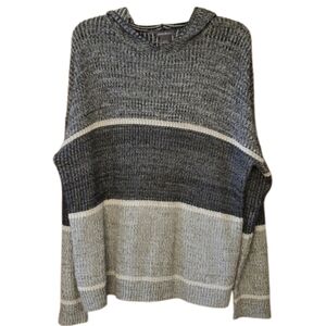 Eddie Bauer Womans Grey Striped Lightweight Knit Hoodie Sweater Size‎ Large